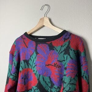 vintage 80s albee multi-colored floral abstract sweater